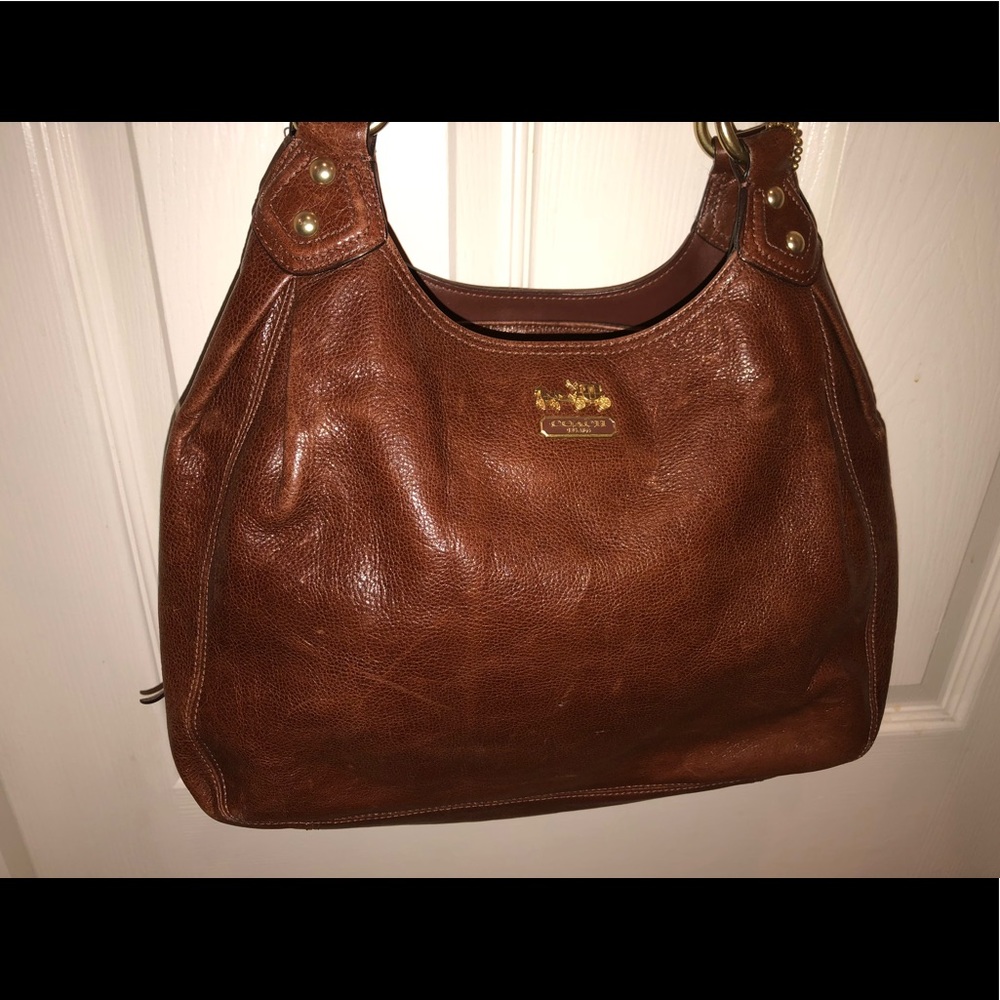 brown leather coach hobo style bag